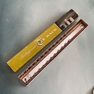 Vintage MCM Hollywood Tie Rack Wall Mount Chrome and Wood